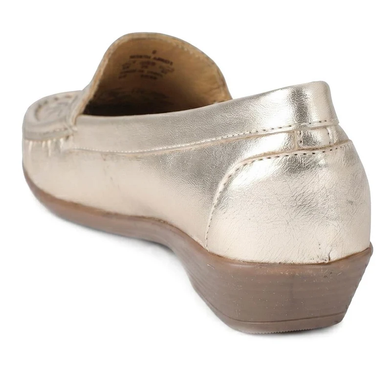 Leather Cut Out Detail Moccasin - MOEN43001 / 329 546 - Soft Gold