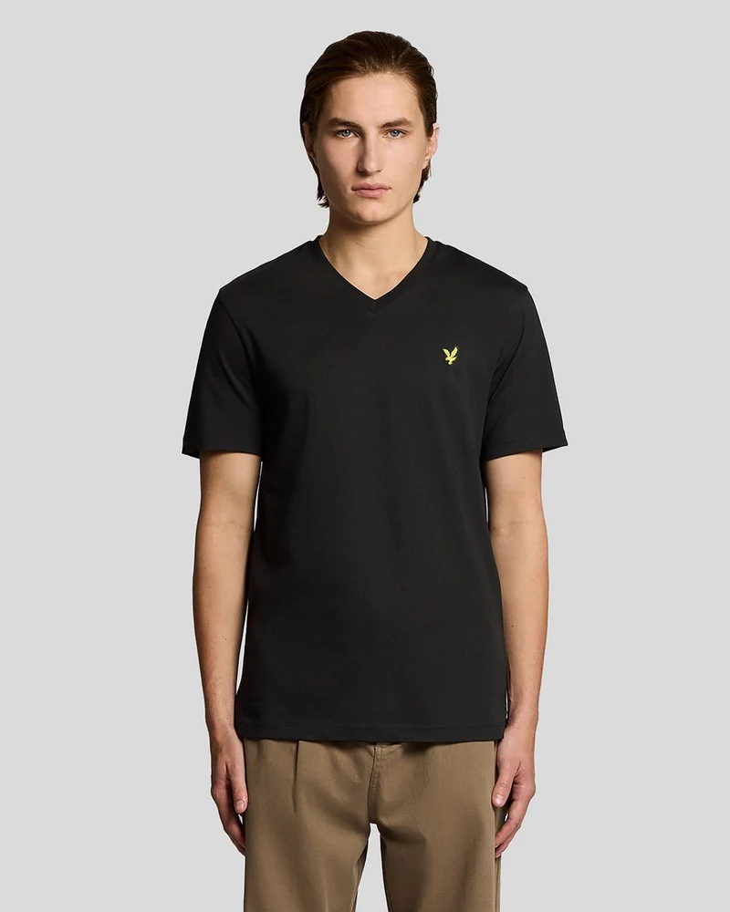 Lyle & Scott Herren-T-Shirt aus Baumwolle mit V-Ausschnitt | Tiefschwarz