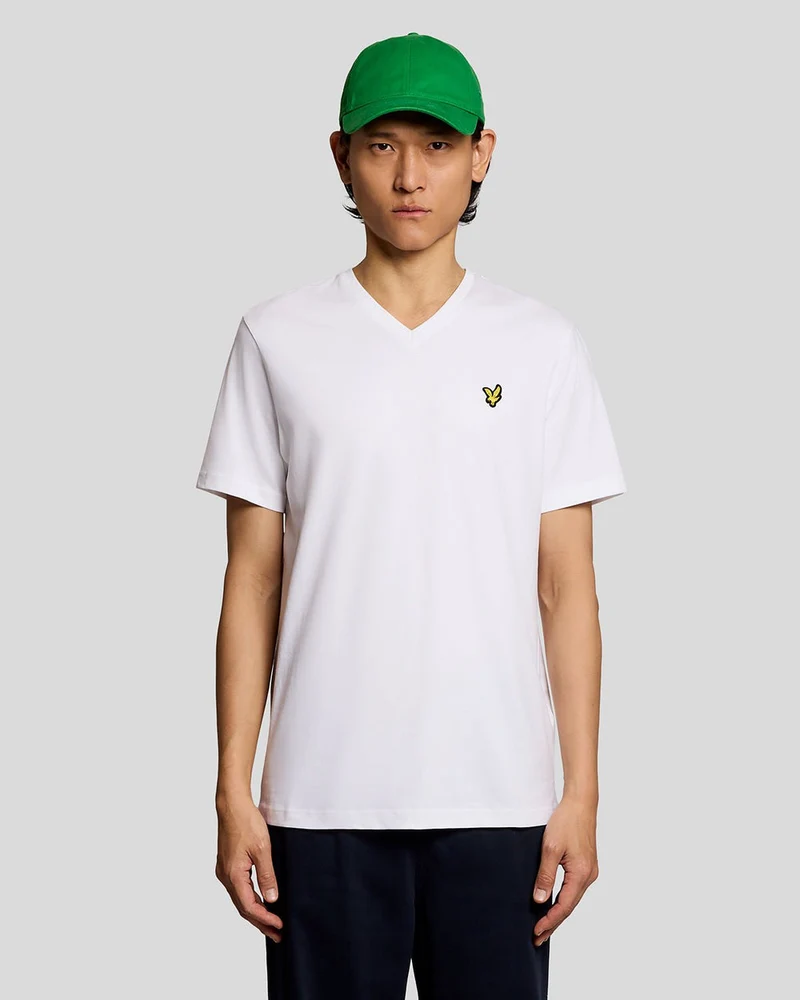 Lyle & Scott Herren-T-Shirt aus Baumwolle mit V-Ausschnitt | Weiß