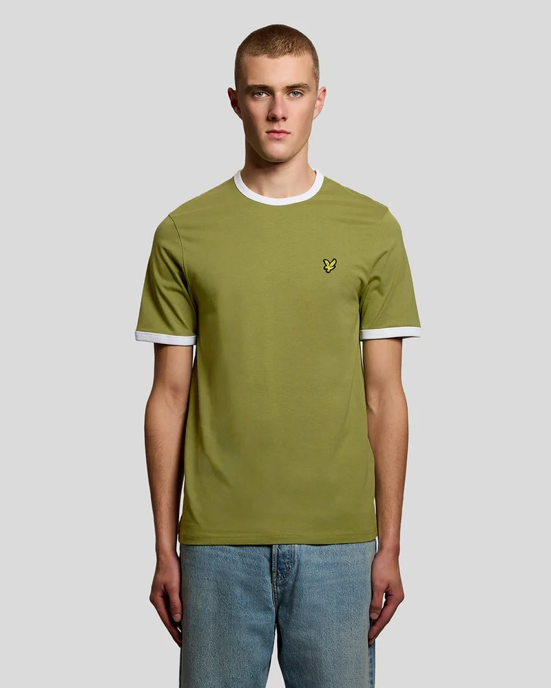 Lyle & Scott Herren-Ringer-T-Shirt | Strauchgrün Weiß