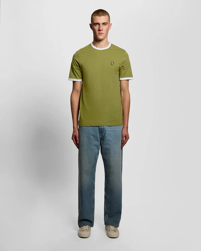Lyle & Scott Herren-Ringer-T-Shirt | Strauchgrün Weiß