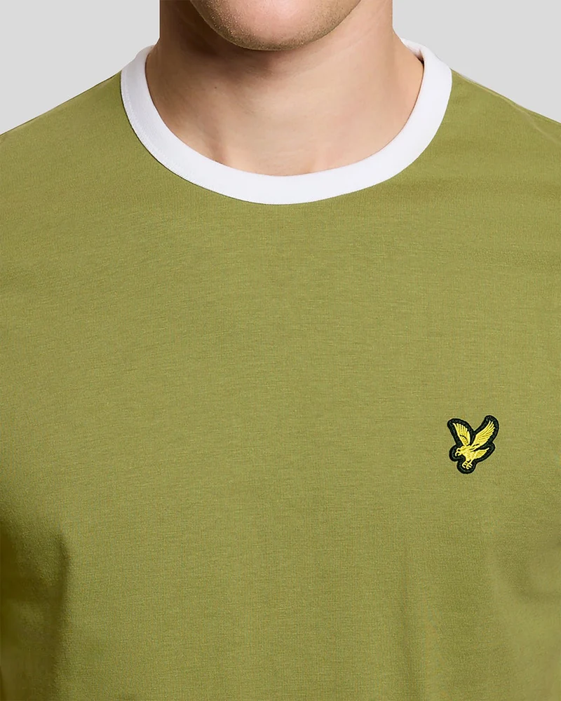 Lyle & Scott Herren-Ringer-T-Shirt | Strauchgrün Weiß