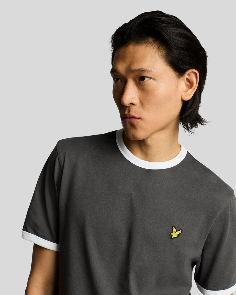 Lyle & Scott Herren-Ringer-T-Shirt | Anthrazitweiß