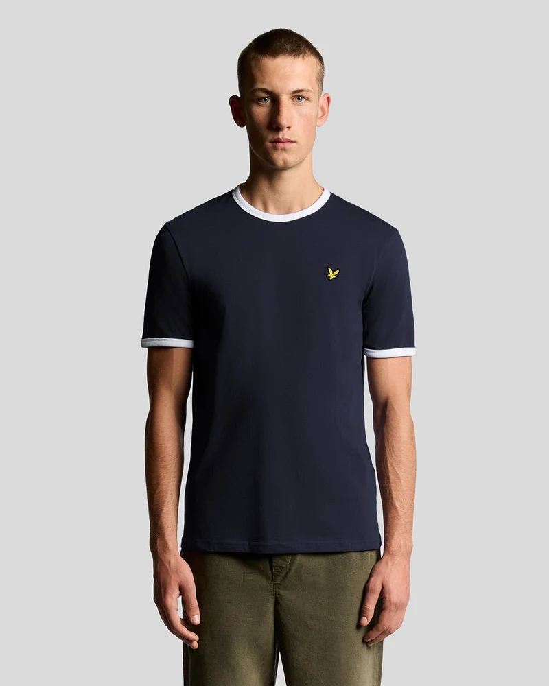 Lyle & Scott Herren-Ringer-T-Shirt | Dunkelblau Weiß