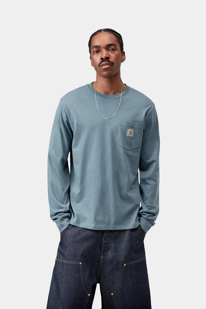Carhartt WIP Herren-Langarmshirt mit Brusttasche | Samtblau