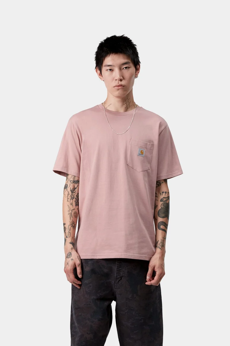 Carhartt WIP Herren-T-Shirt mit Brusttasche | Glasiges Rosa