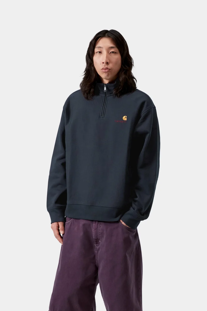 Carhartt WIP Herren Halb-Zip-Reißverschluss American Script Sweatshirt | Tiefe Nacht