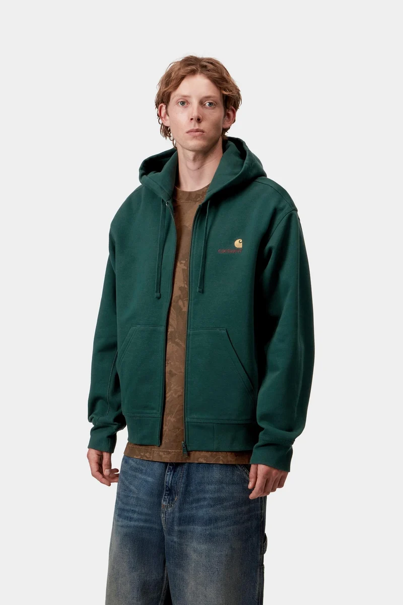 Carhartt WIP Herren American Script Kapuzenjacke mit Reißverschluss vorne | Dunkelbraun