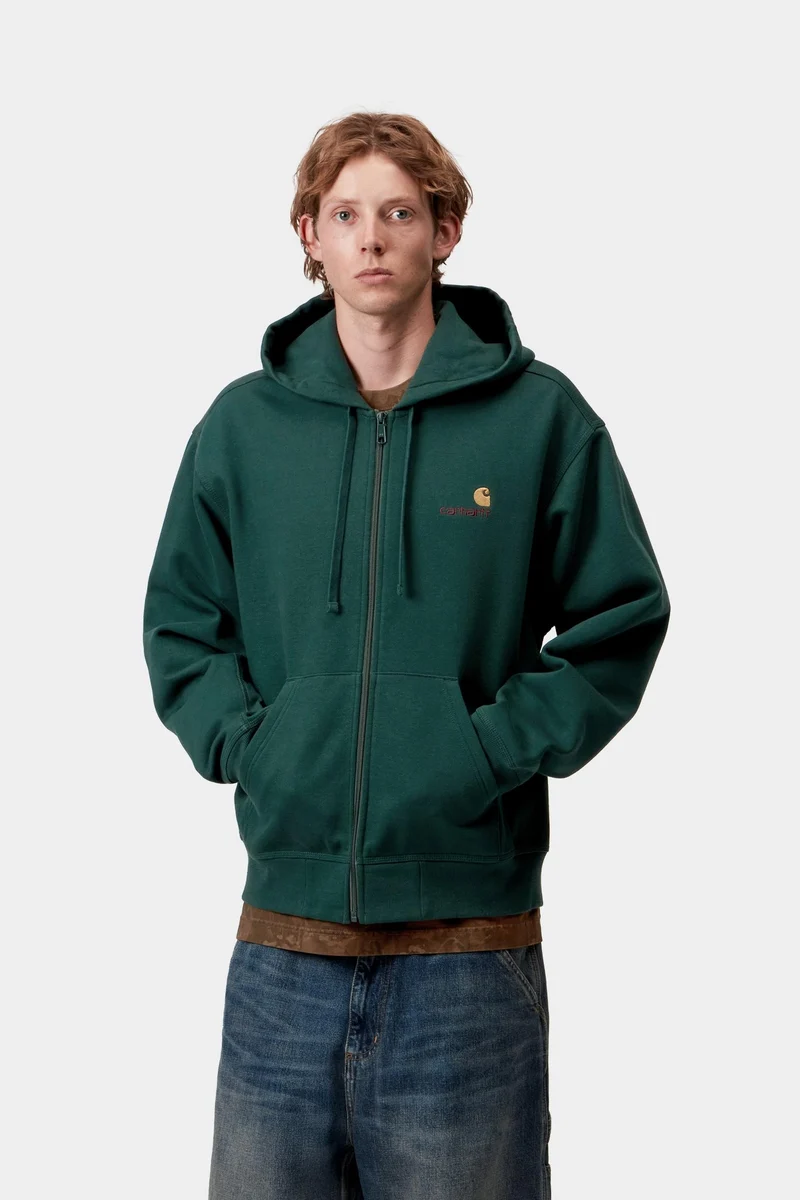 Carhartt WIP Herren American Script Kapuzenjacke mit Reißverschluss vorne | Dunkelbraun
