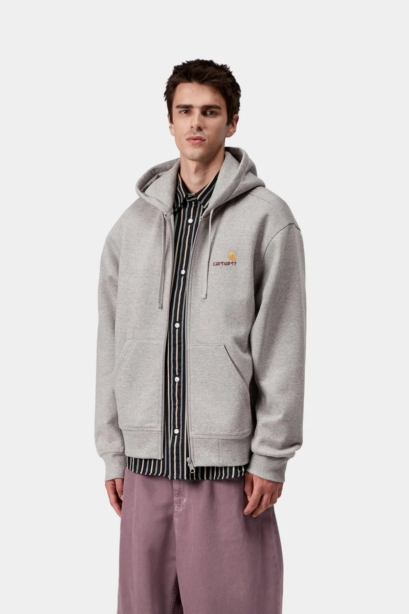 Carhartt WIP Herren American Script Kapuzenjacke mit Reißverschluss vorne | Grau meliert