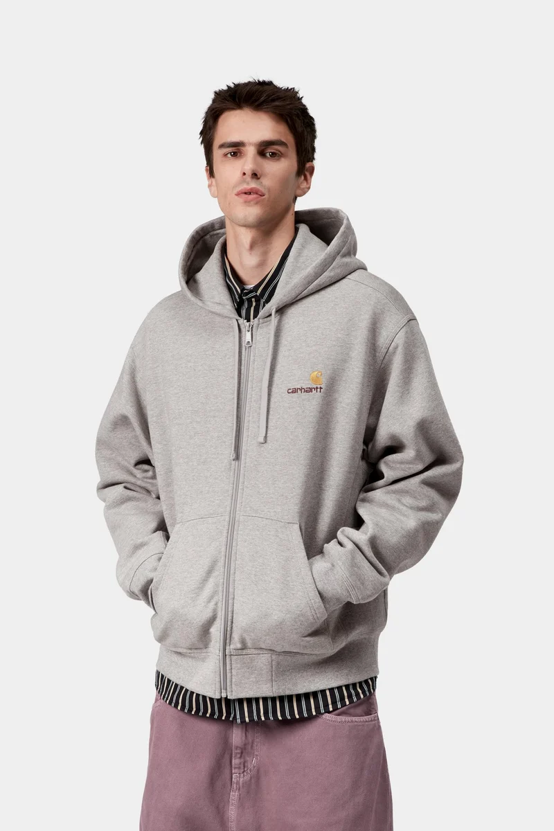 Carhartt WIP Herren American Script Kapuzenjacke mit Reißverschluss vorne | Grau meliert