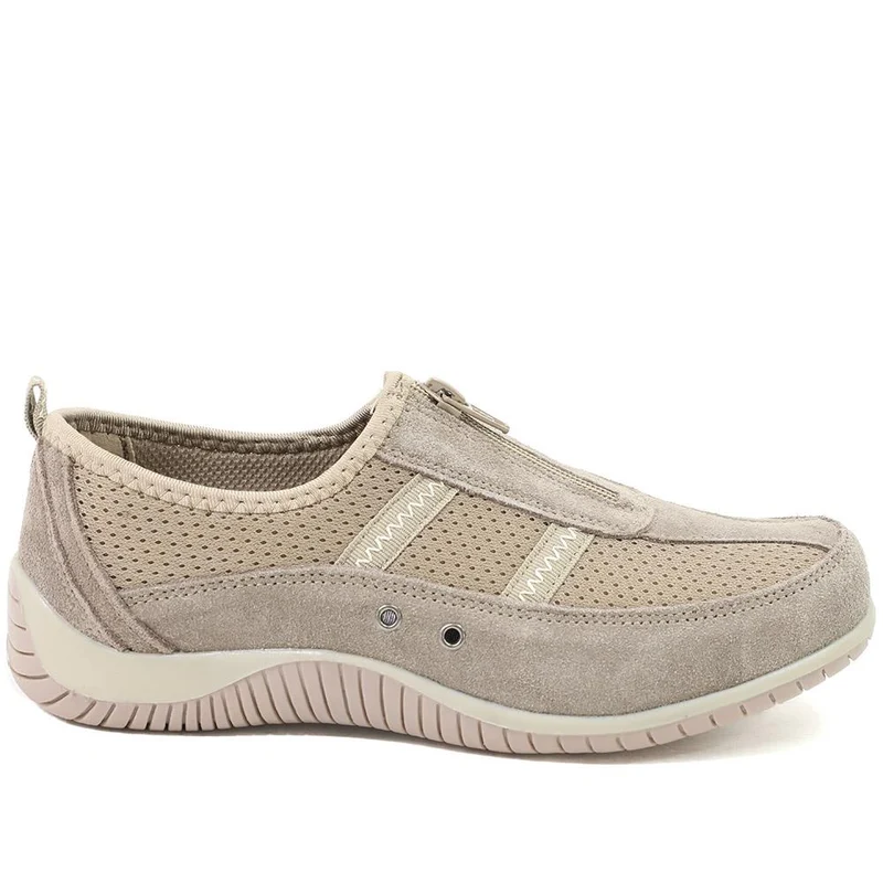 Memory Foam Leather Slip On Trainers - BRK43049 / 329 380 - Taupe