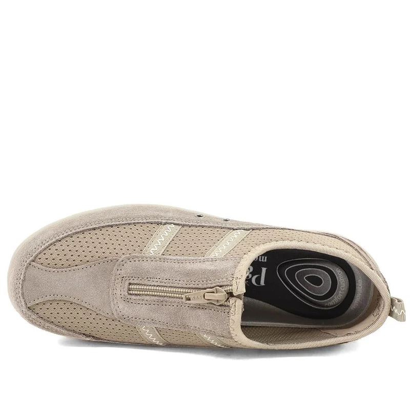 Memory Foam Leather Slip On Trainers - BRK43049 / 329 380 - Taupe