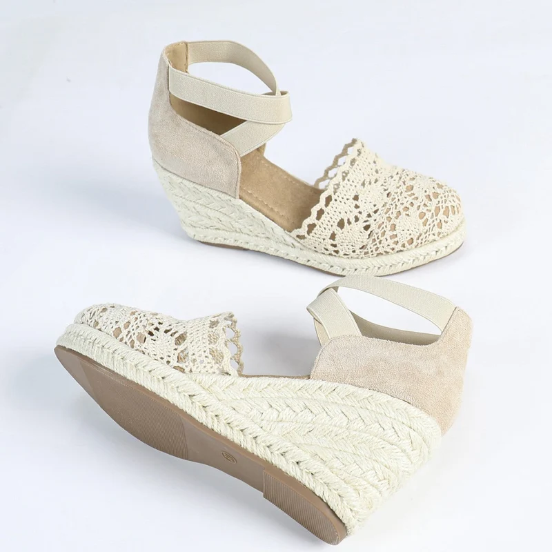 Espadrilles für Frauen handgefertigte Spitze mit Jute-Keil - Camila