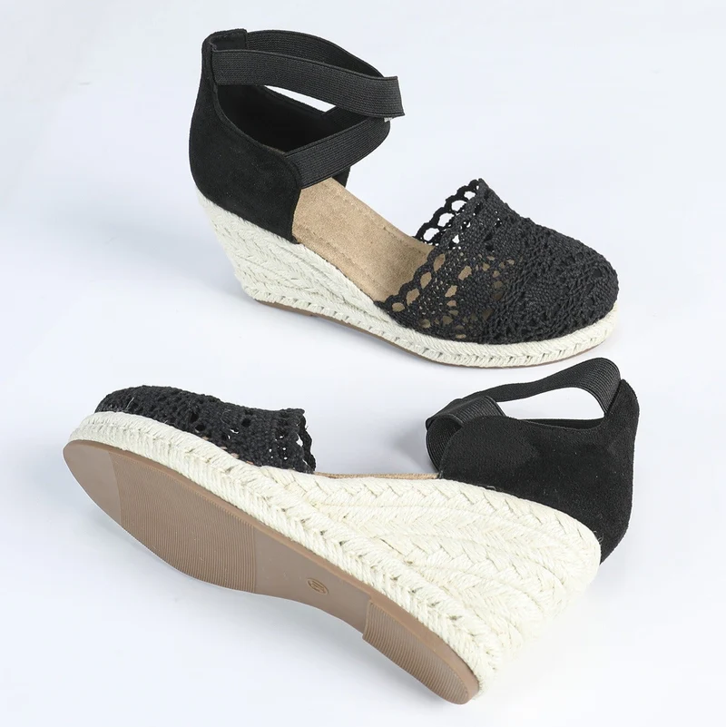 Espadrilles für Frauen handgefertigte Spitze mit Jute-Keil - Camila