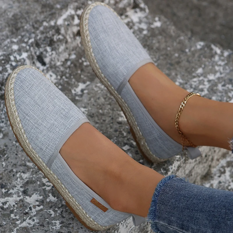 Espadrilles für Frauen aus Segeltuch grau rutschfeste Jutesohle - Mireia