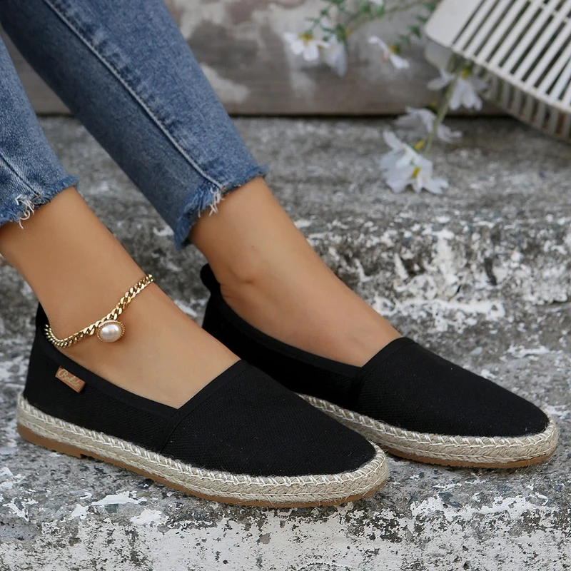 Espadrilles für Frauen aus Segeltuch grau rutschfeste Jutesohle - Mireia