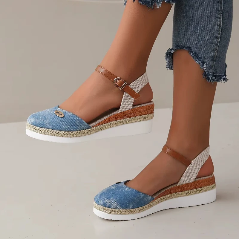 Damen Keilsandalen aus Canvas mit verstellbarem Espadrille-Riemen - Clara