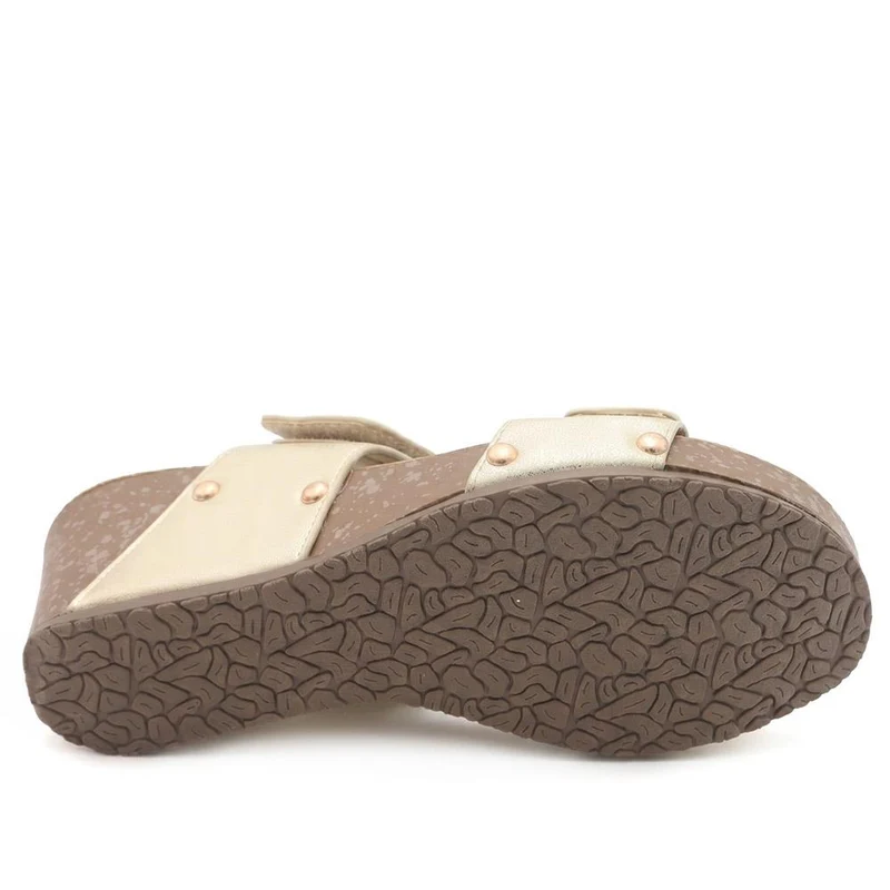 Dual Adjustable Fasten Wedge Sandals - BAIZH43046 / 329 347 - Soft Gold