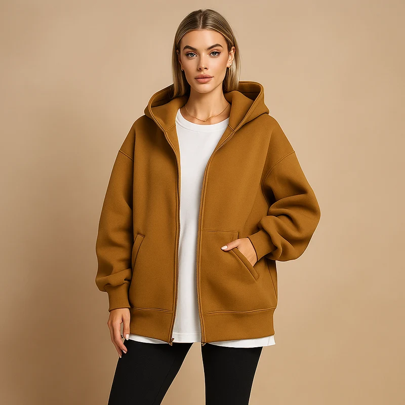 Damen-Sweatshirt in Übergröße mit durchgehender Kapuze - Yeni
