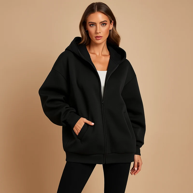 Damen-Sweatshirt in Übergröße mit durchgehender Kapuze - Yeni
