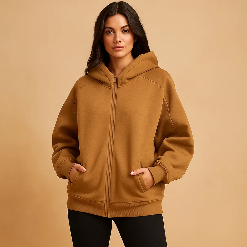 Damen-Sweatshirt in Übergröße mit durchgehender Kapuze - Yeni
