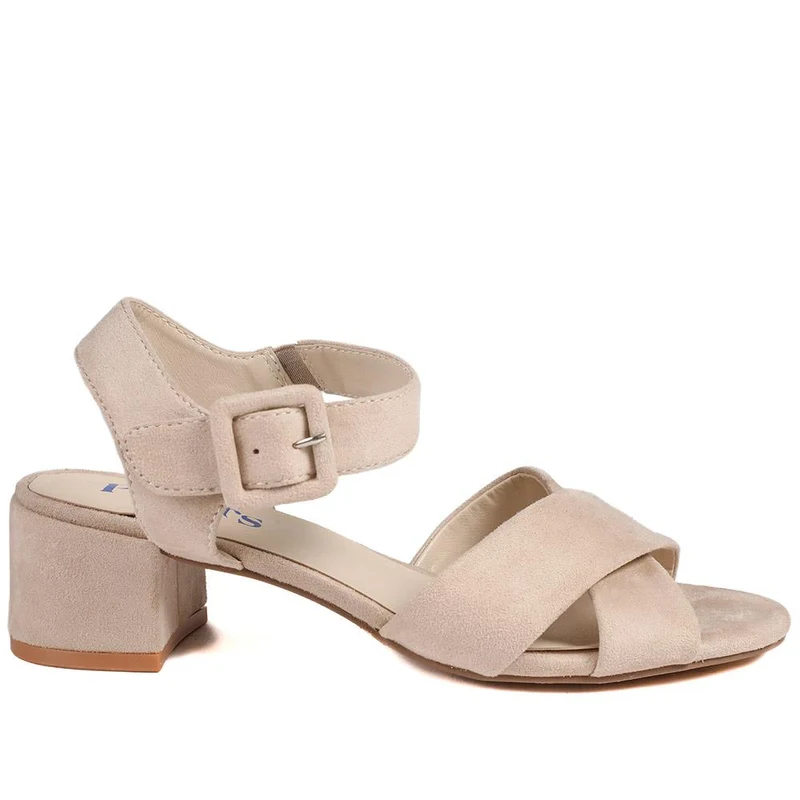 Elegant Block Heeled Sandals - WBINS41053 / 327 111 - Beige