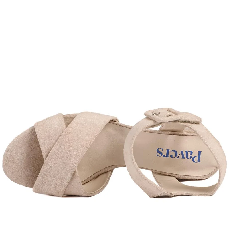 Elegant Block Heeled Sandals - WBINS41053 / 327 111 - Beige