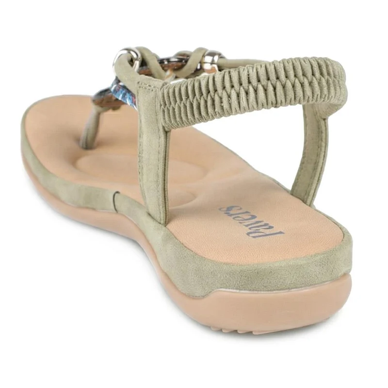 Elasticated Toe Post Sandals - BAIZH41046 / 327 216 - Khaki