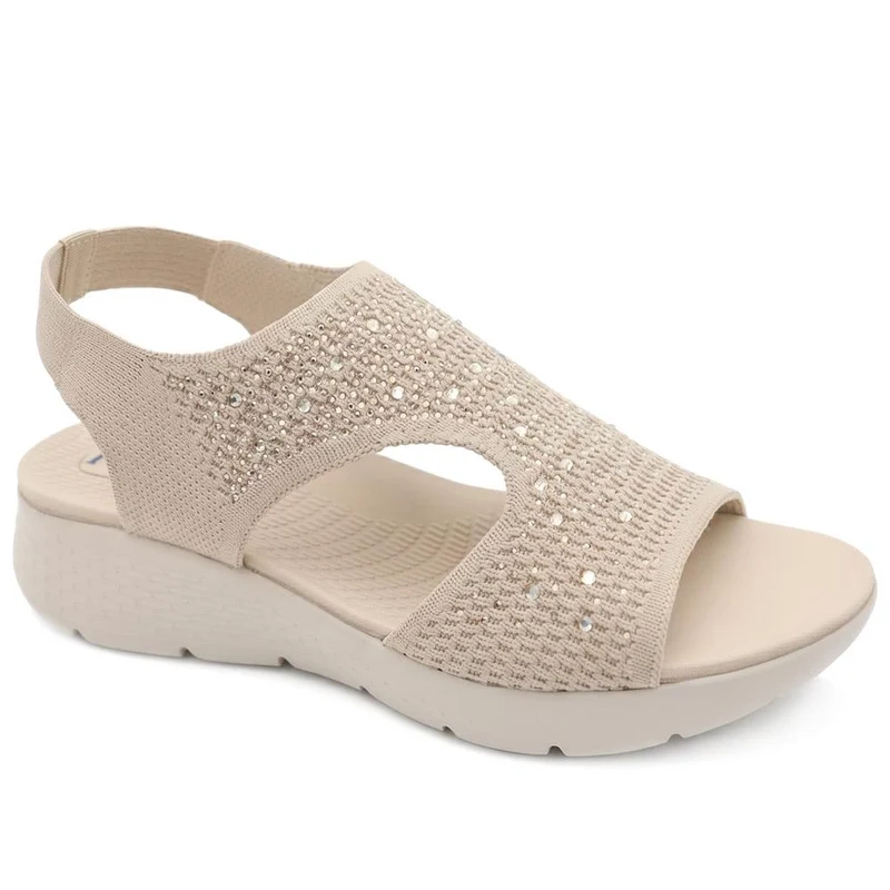 Wedge Heel Elasticated Fit Sandals - BAIZH43009 / 329 251 - Beige