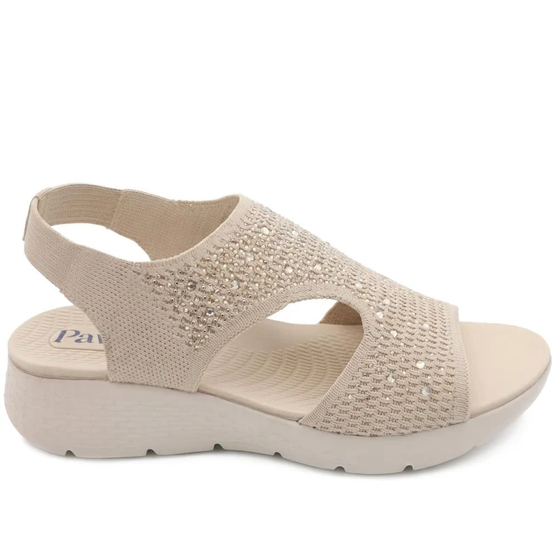 Wedge Heel Elasticated Fit Sandals - BAIZH43009 / 329 251 - Beige