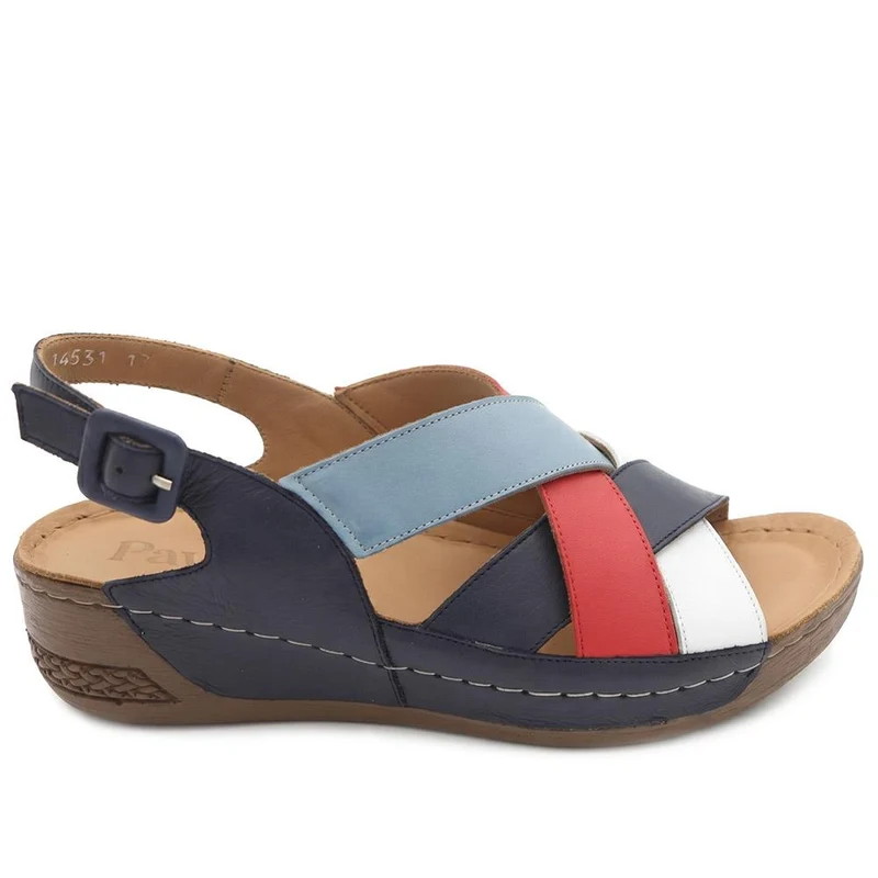 Strappy Buckled Leather Sandals - AS43004 / 329 759 - Navy Multi
