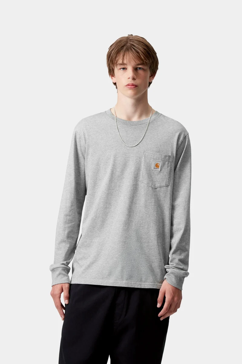 Carhartt WIP Herren-Langarmshirt mit Brusttasche | Grau meliert