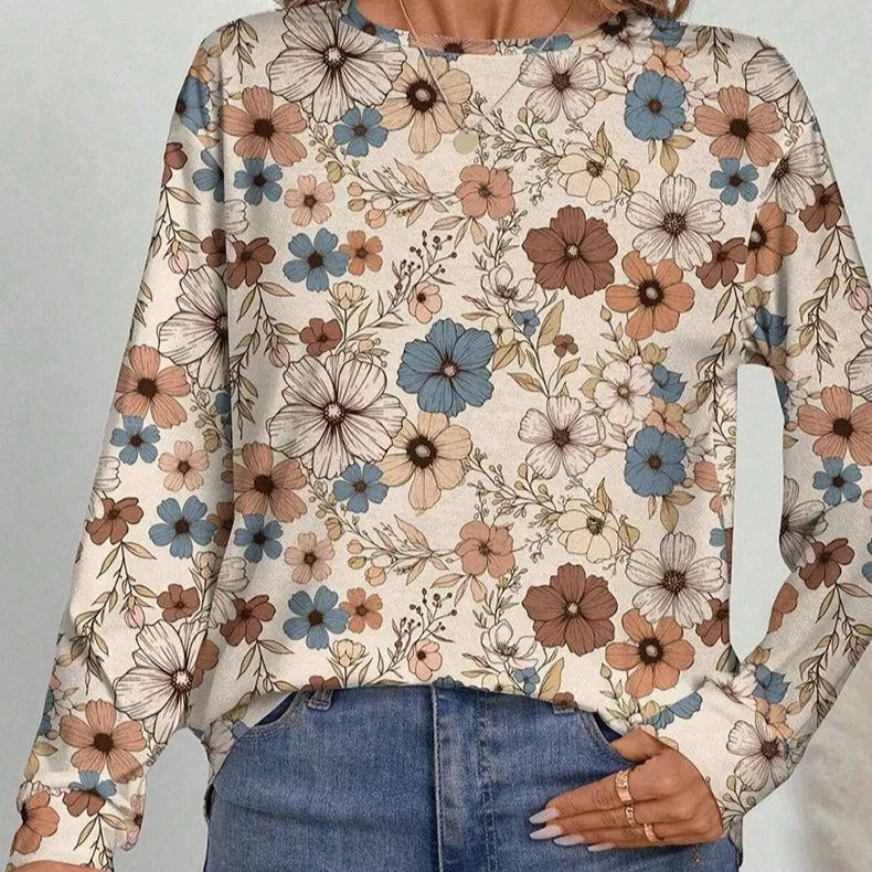Lässige Langarm-Bluse mit Blumendruck - Lorine