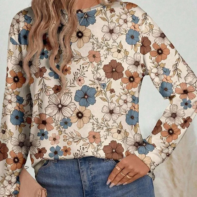Lässige Langarm-Bluse mit Blumendruck - Lorine