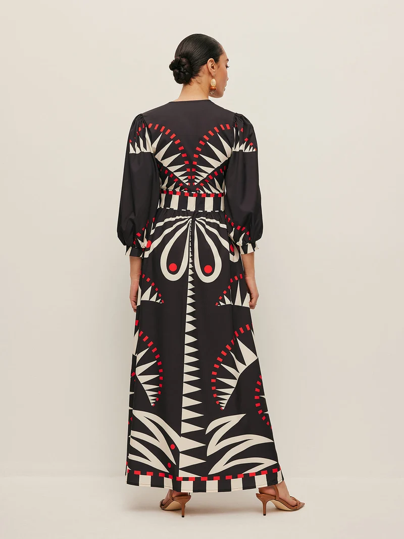 Dinah - Boho Print Kleid mit geteiltem V-Ausschnitt