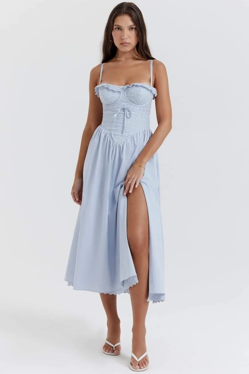 Helen - Midikleid mit besticktem Spitzenkorsett