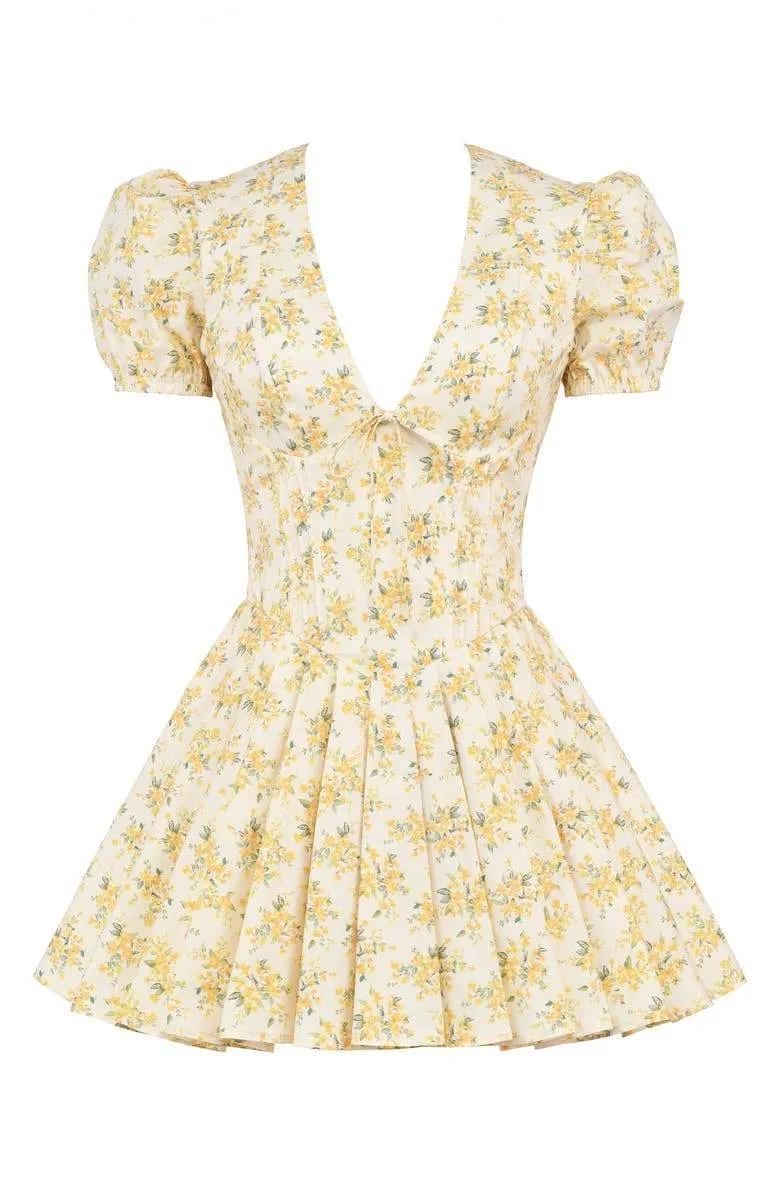 Emily - Korsett-Minikleid mit V-Ausschnitt Blumen-Korsett-Kleid