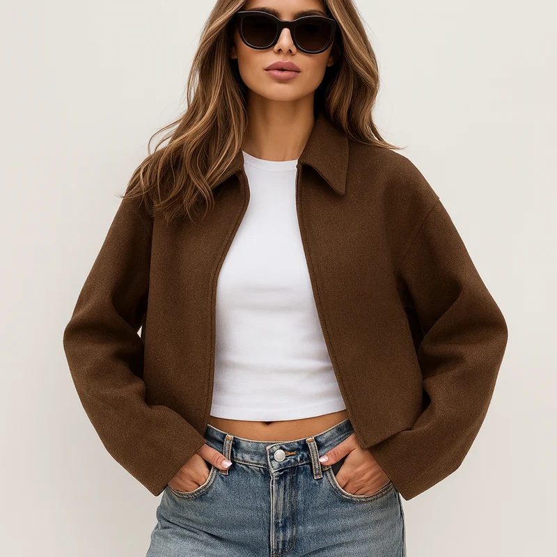 Kurze Wolljacke mit Reißverschluss für Damen - Sonia