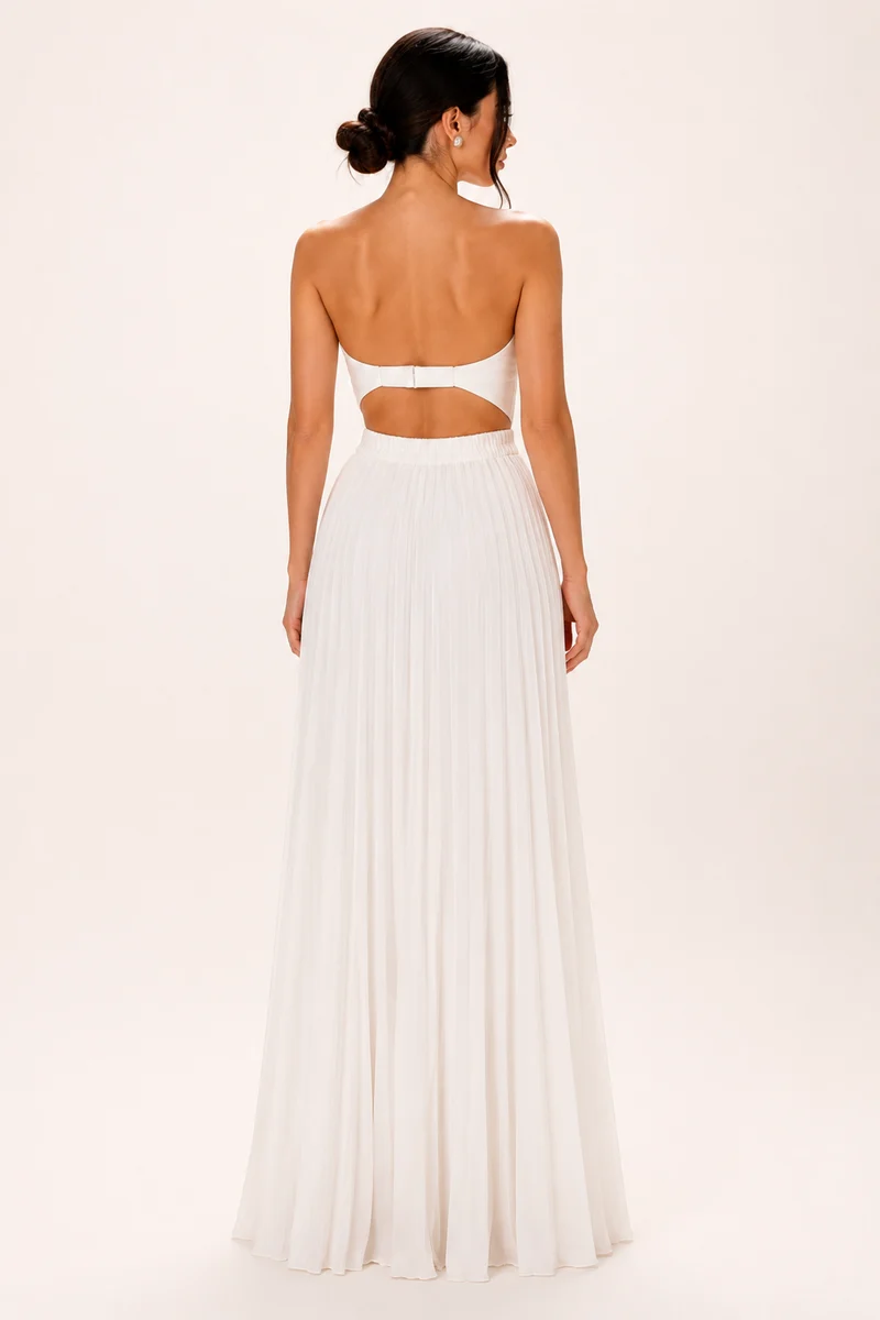 Langes, trägerloses, plissiertes Abendkleid für Damen – Tomiris