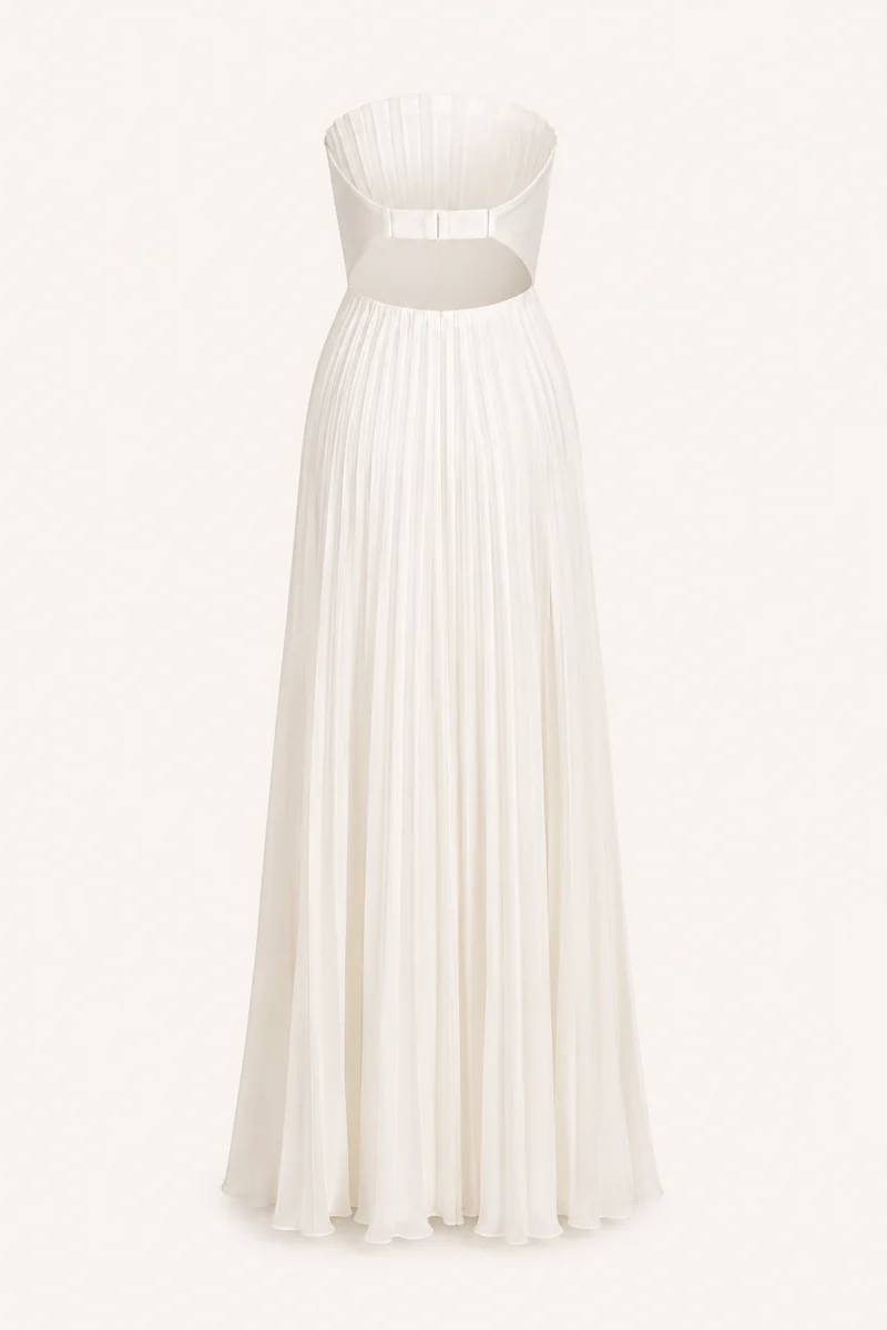 Langes, trägerloses, plissiertes Abendkleid für Damen – Tomiris