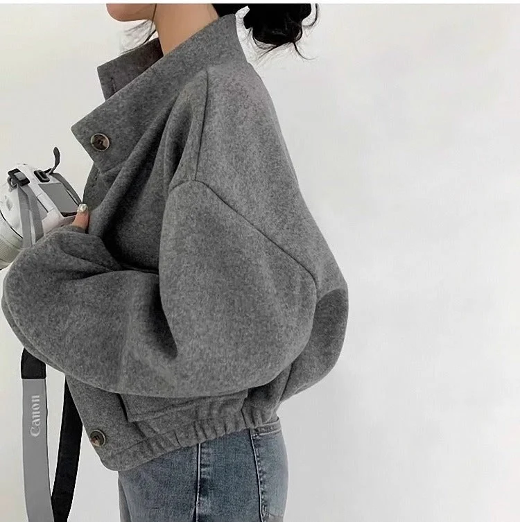 Graue kurze Wolljacke für Frauen - Mauwi