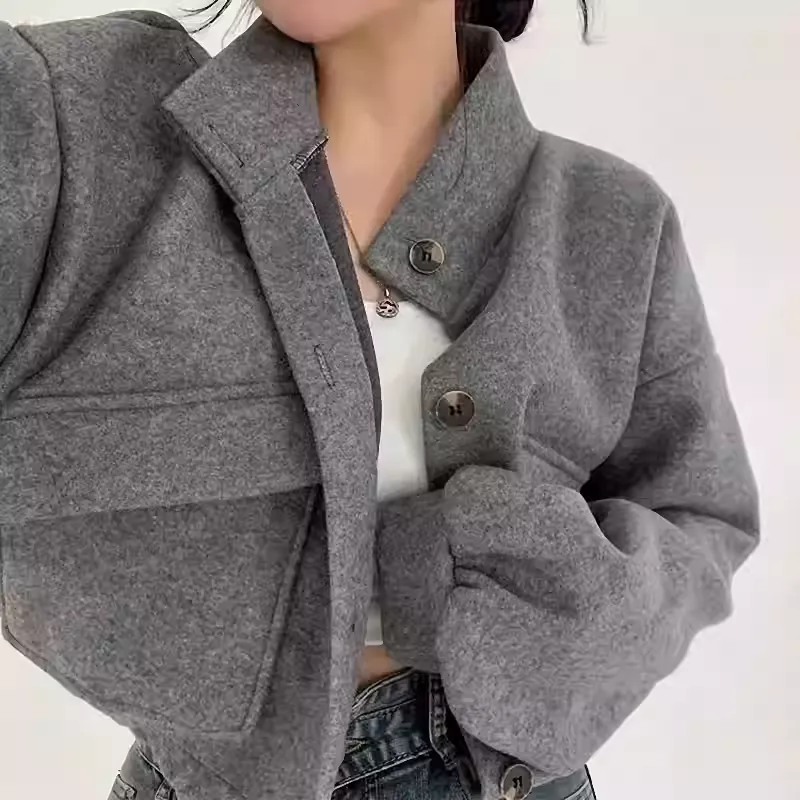 Graue kurze Wolljacke für Frauen - Mauwi
