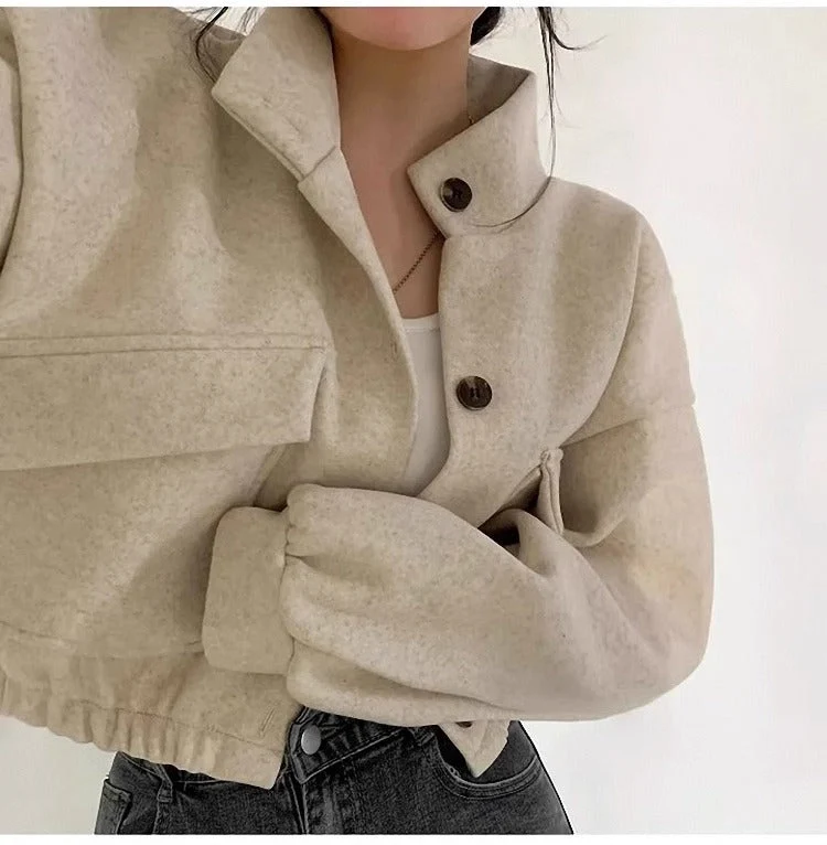 Graue kurze Wolljacke für Frauen - Mauwi