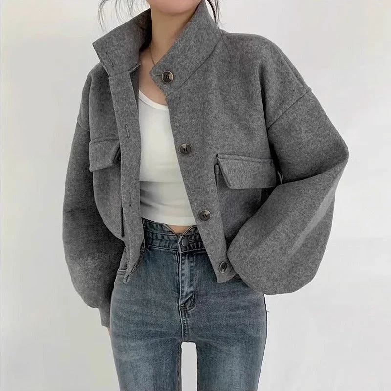Graue kurze Wolljacke für Frauen - Mauwi