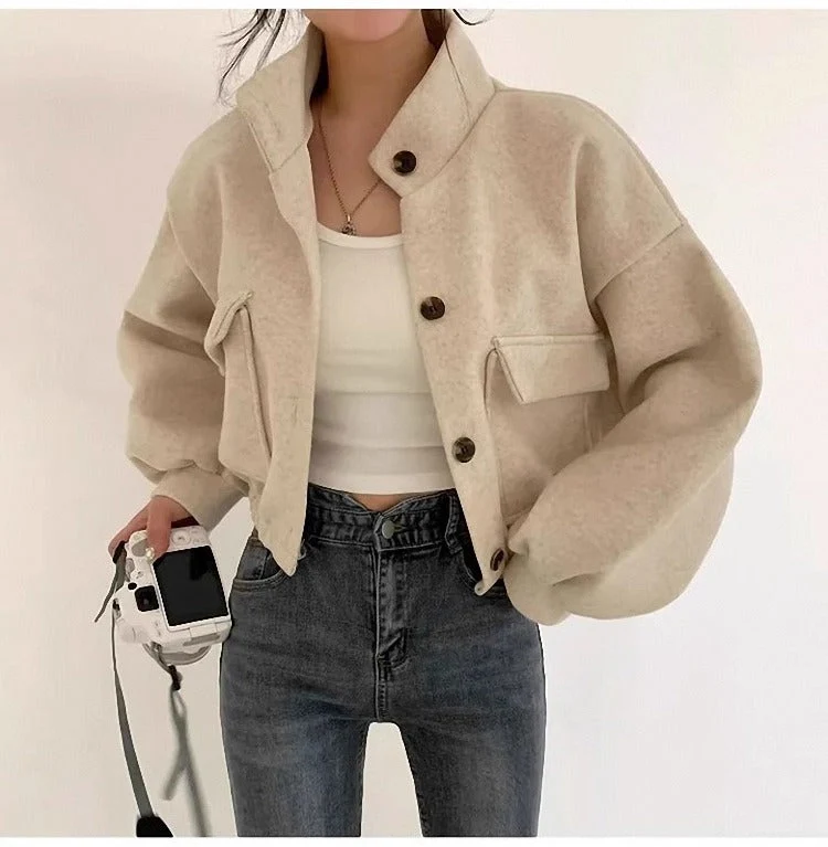 Graue kurze Wolljacke für Frauen - Mauwi