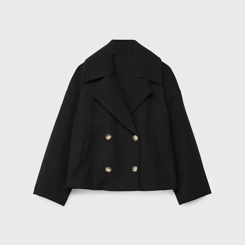 Kurze Damen-Wolljacke mit doppelreihigen Knöpfen - Heidi