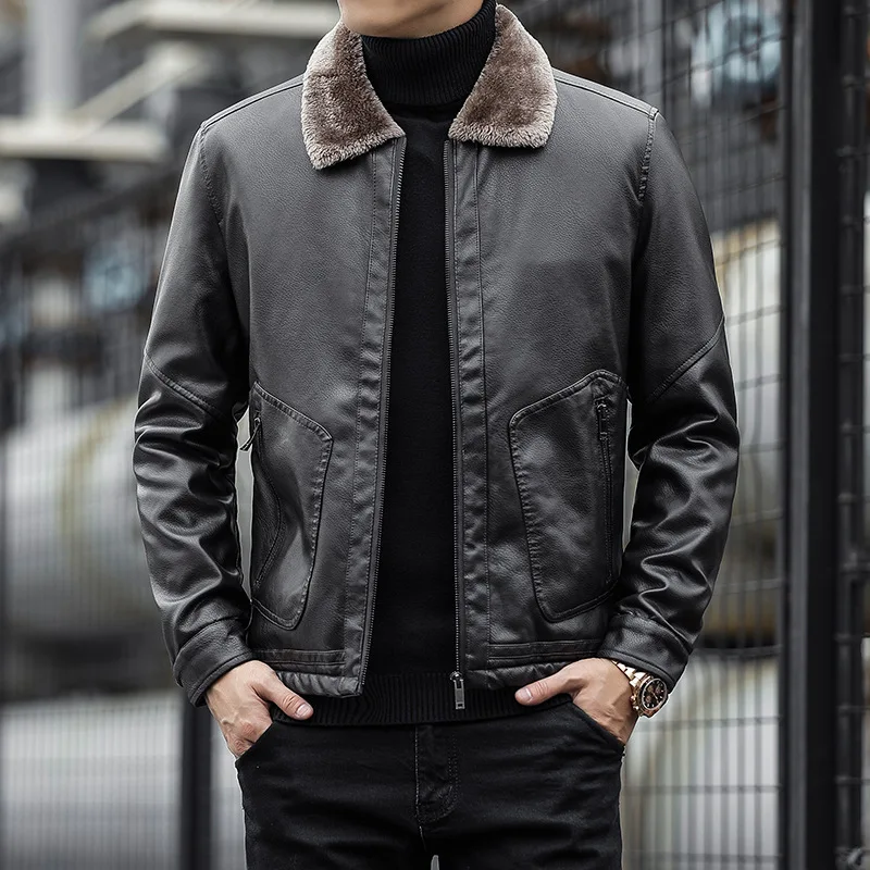 Herren Lederjacke mit Kragen - Leon