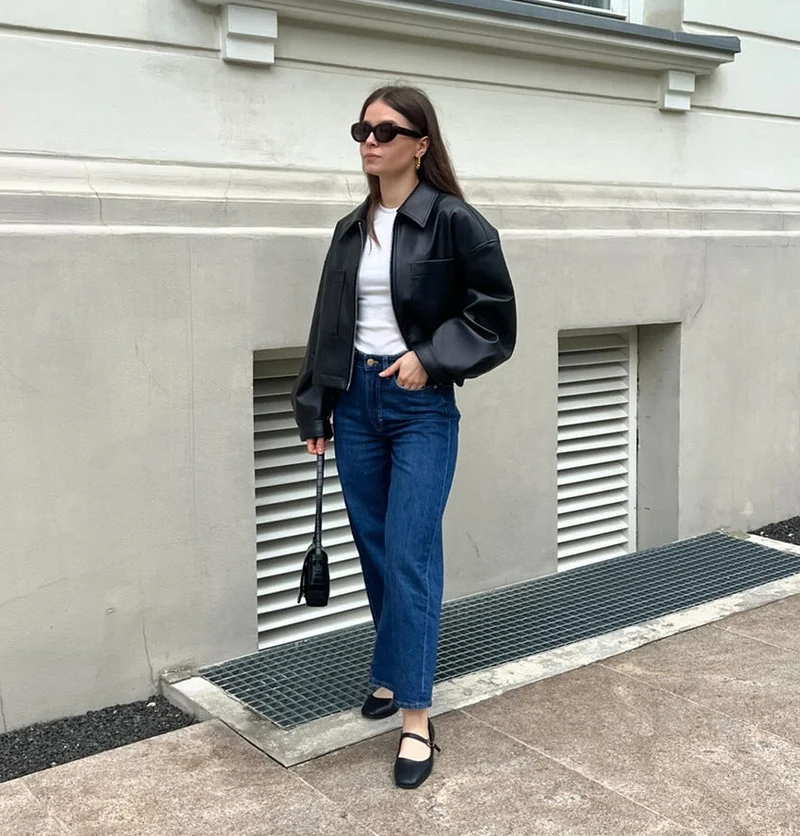 Kurze Damen-Bikerjacke mit Metallreißverschluss - Raizy