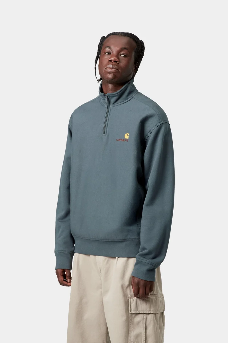 Carhartt WIP Herren Halb-Zip-Reißverschluss American Script Sweatshirt | Büroblau